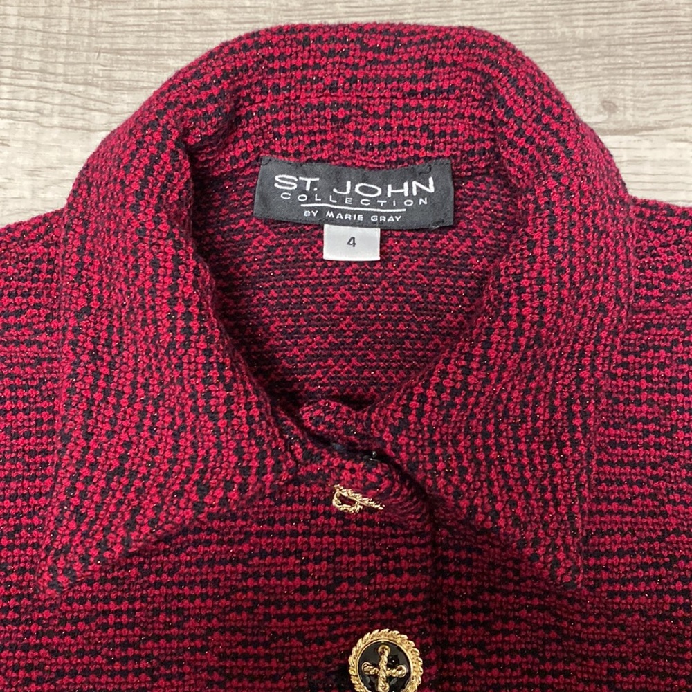 St John Collections by Marie Gray Crimson/Black/Metallic YarnTweed Blazer - Picture 7 of 14